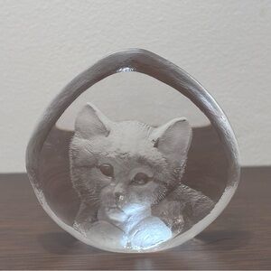 Mats Jonasson Målerås Sweden Crystal Cat Paperweight Figure